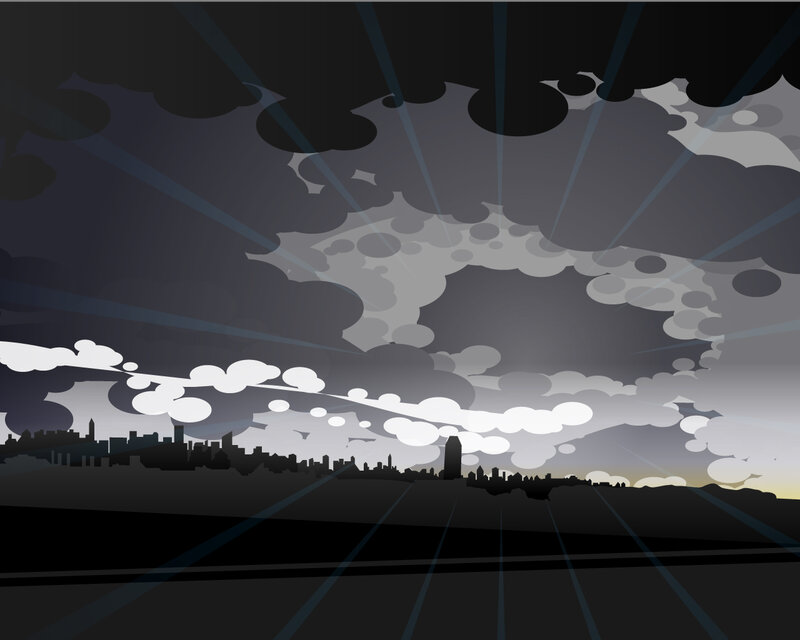 City Skyline at Dusk — Black, Dramatic, Night