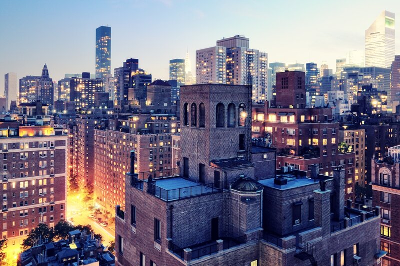 City Skyline at Dusk — Blue, Calm, Night, Photograph, Skyscrapers, Buildings