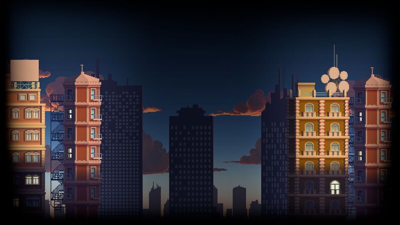 City Skyline at Dusk — Blue, Calm, Pixel Art
