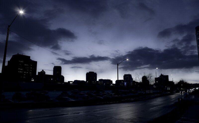 City Skyline at Dusk — Blue, Dark