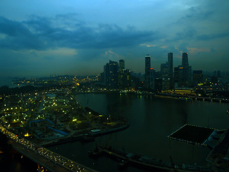 City Skyline at Dusk — Blue, Dramatic, Night, Photograph, Skyscrapers