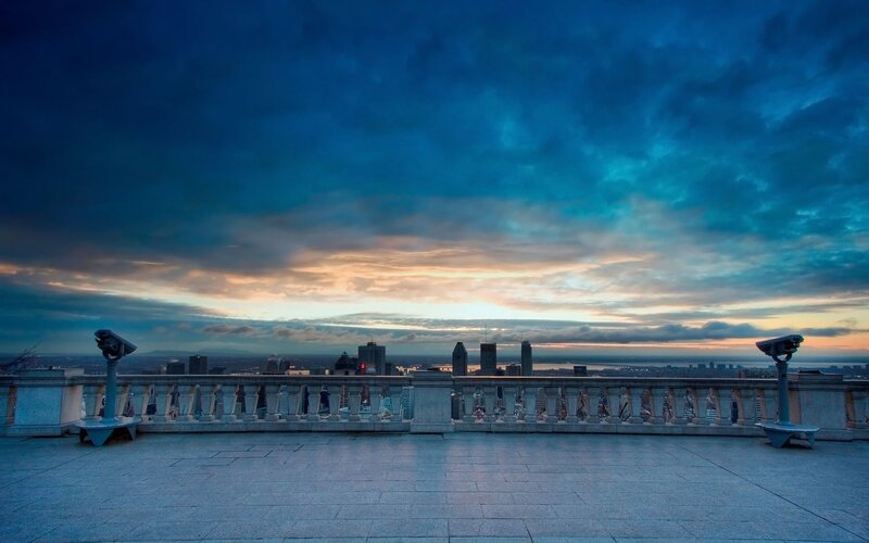 City Skyline at Dusk — Blue, Dramatic, Sunset, Photograph, Binoculars