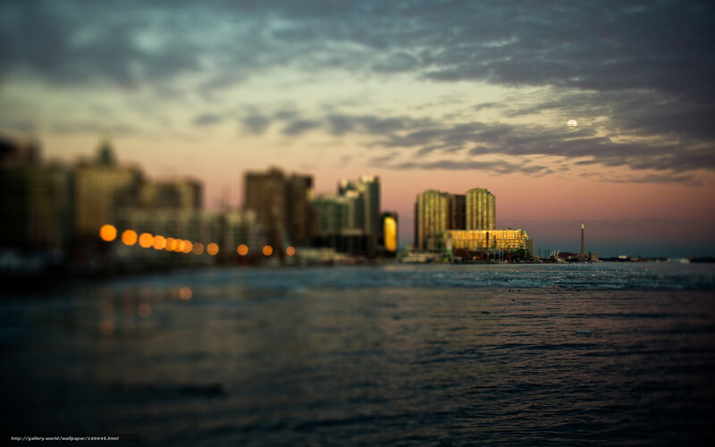 City Skyline at Dusk — Blue, Dramatic, Sunset, Photograph, Moon
