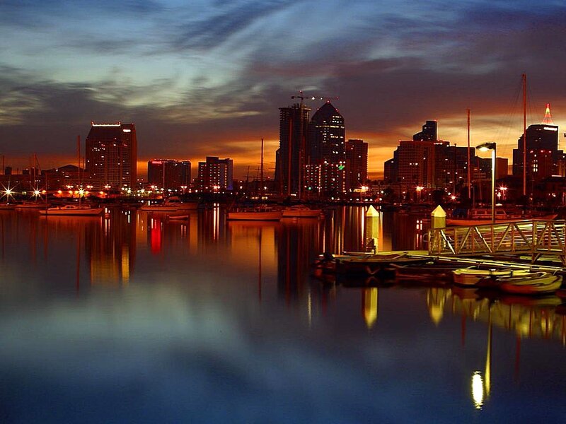 City Skyline at Dusk — Blue, Dramatic, Sunset, Photograph, Skyscraper