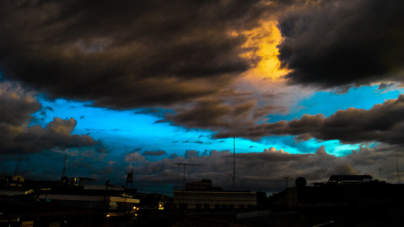 City Skyline at Dusk — Blue, Dramatic, Sunset, Photograph