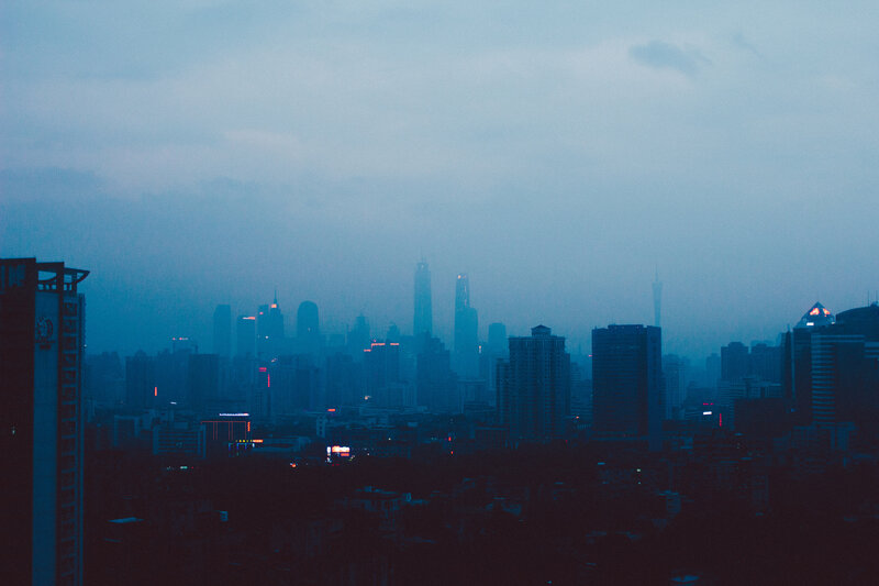 City Skyline at Dusk — Blue, Moody