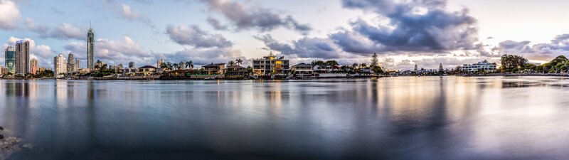 City Skyline at Dusk — Blue, Serene, Photograph, Buildings