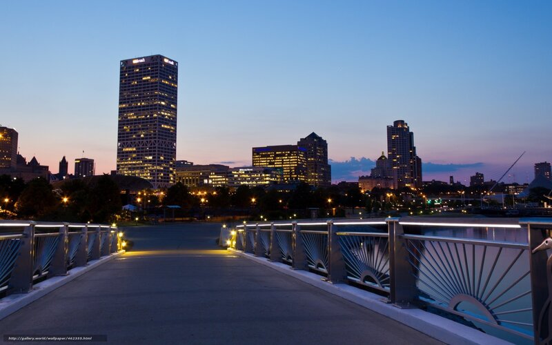 City Skyline at Dusk — Blue, Serene, Sunset, Photograph, Skyscraper, Bridge
