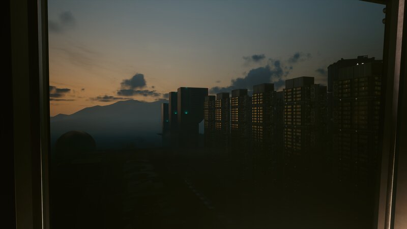 City Skyline at Dusk — Dark Blue, Dramatic