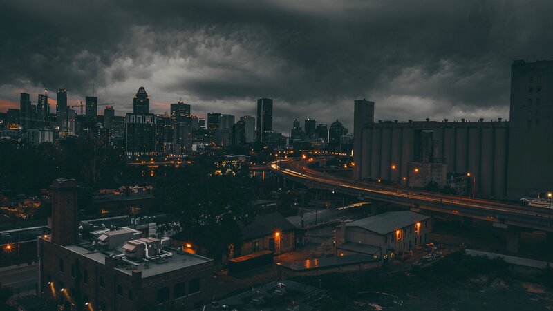 City Skyline at Dusk — Dark Gray