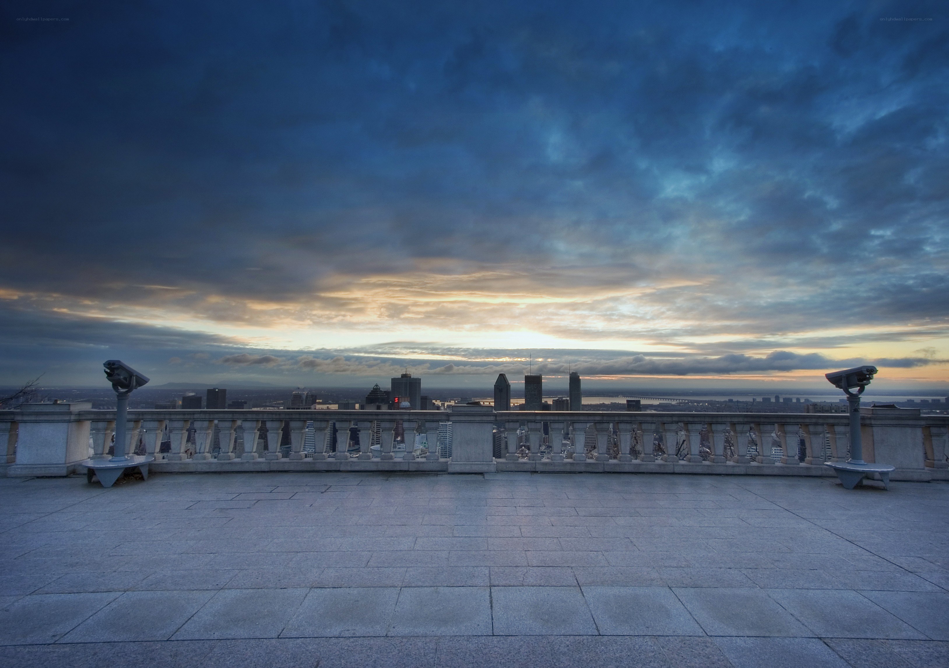City skyline at dusk from observation deck