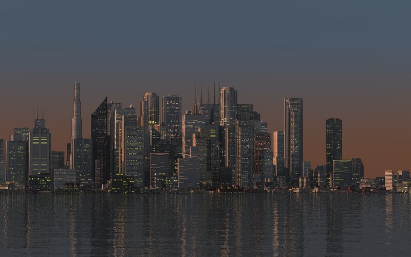 City Skyline at Dusk — Gray, Calm, Sunset