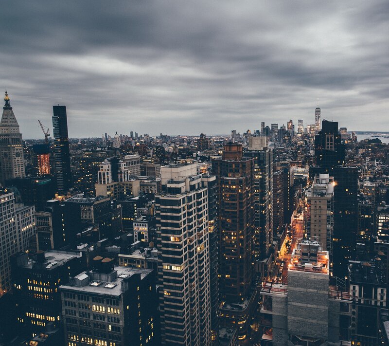 City Skyline at Dusk — Gray, Dramatic, Night