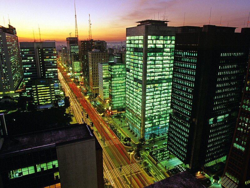City Skyline at Dusk — Green, Dramatic, Sunset