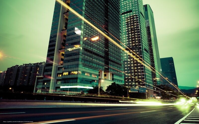 City Skyline at Dusk — Green