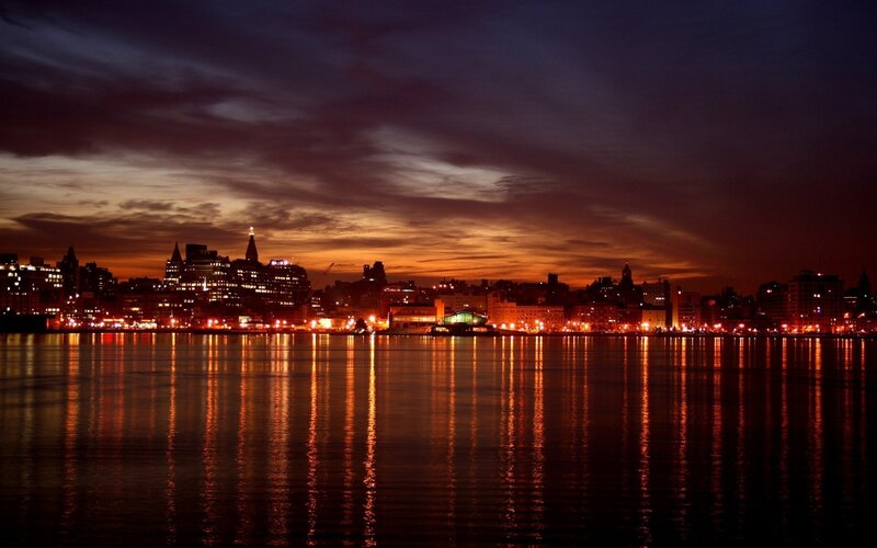 City Skyline at Dusk — Orange, Dramatic, Night