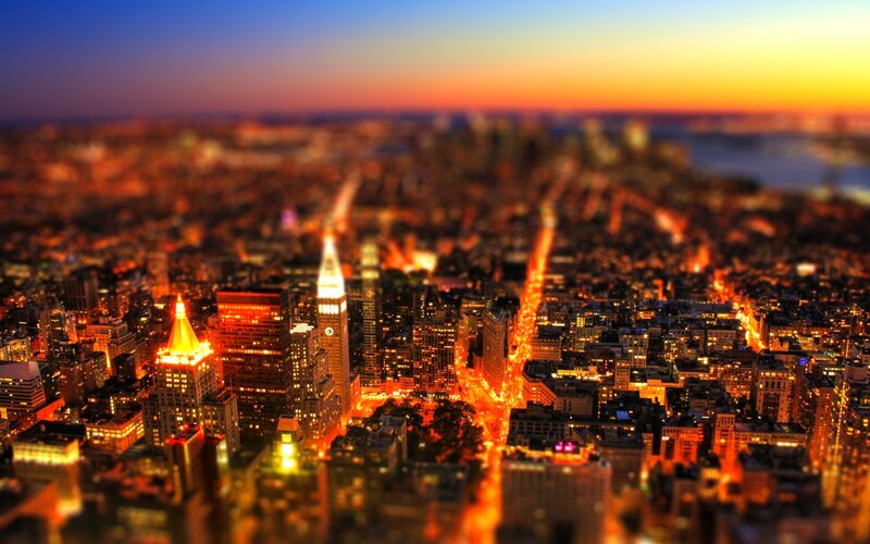 City Skyline at Dusk — Orange, Dramatic, Sunset, Photograph, Buildings, Streets