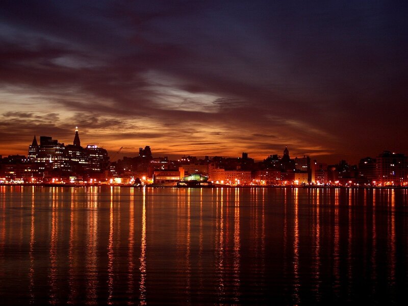 City Skyline at Dusk — Orange, Dramatic, Sunset, Photograph