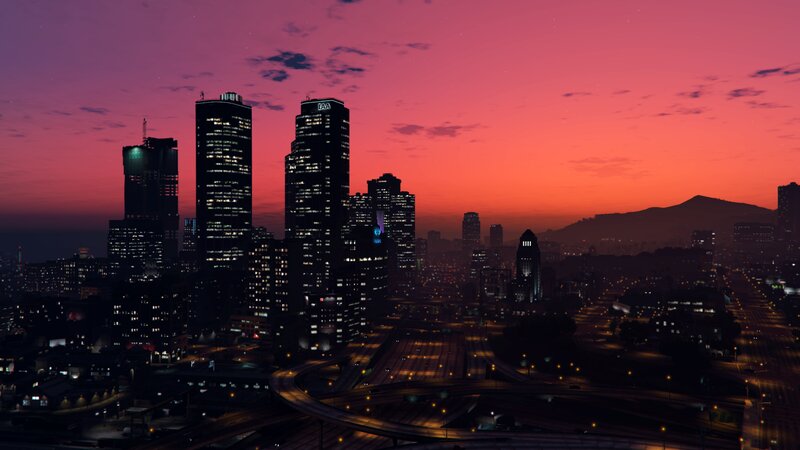 City Skyline at Dusk — Pink, Dramatic, Sunset, 3d Render