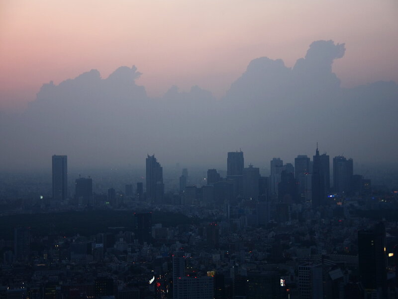 City Skyline at Dusk — Pink, Dramatic, Sunset, Photograph, Skyscrapers
