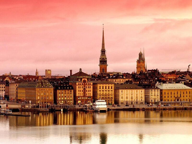 City Skyline at Dusk — Pink, Serene, Sunset, Photograph