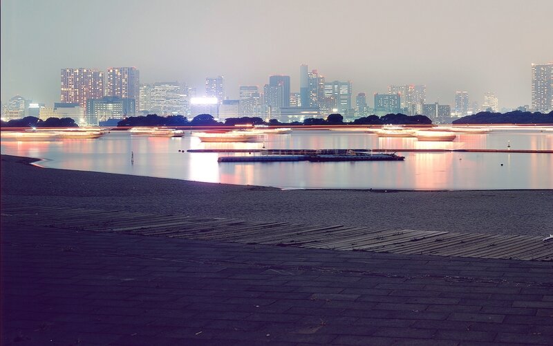 City Skyline at Dusk — Purple, Calm, Night, Photograph