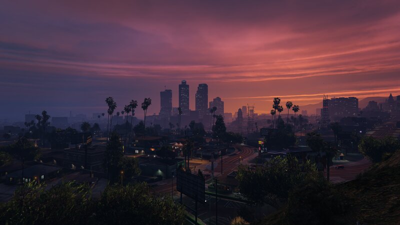 City Skyline at Dusk — Purple, Dramatic, Sunset, 3d Render, Skyscraper