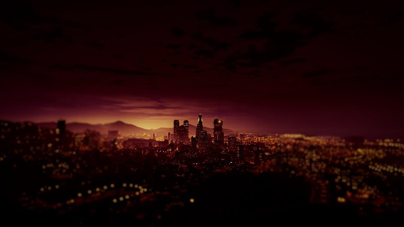 City Skyline at Dusk — Purple, Dramatic, Sunset, 3d Render