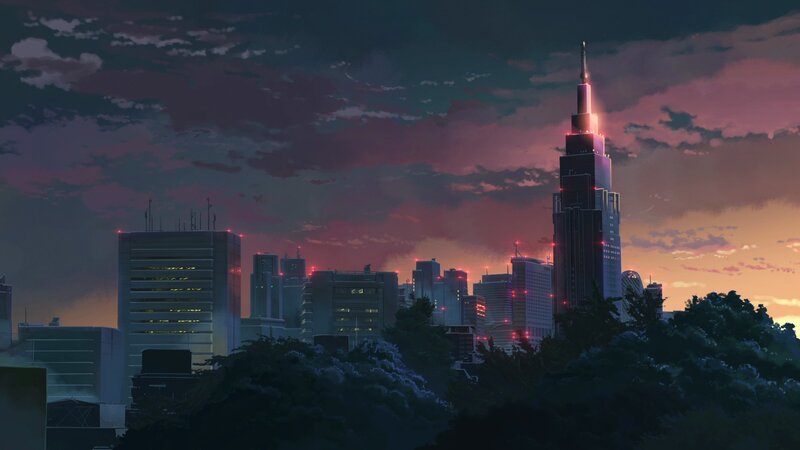 City Skyline at Dusk — Purple, Dramatic, Sunset, Anime