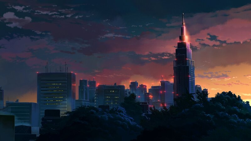 City Skyline at Dusk — Purple, Dramatic, Sunset, Digital Art