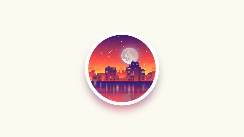 City Skyline at Dusk — Purple, Serene, Night, Digital Art