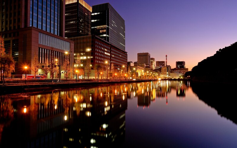 City Skyline at Dusk — Purple, Serene, Night