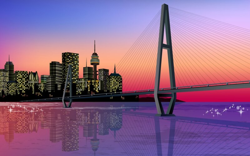 City Skyline at Dusk — Purple, Serene, Sunset