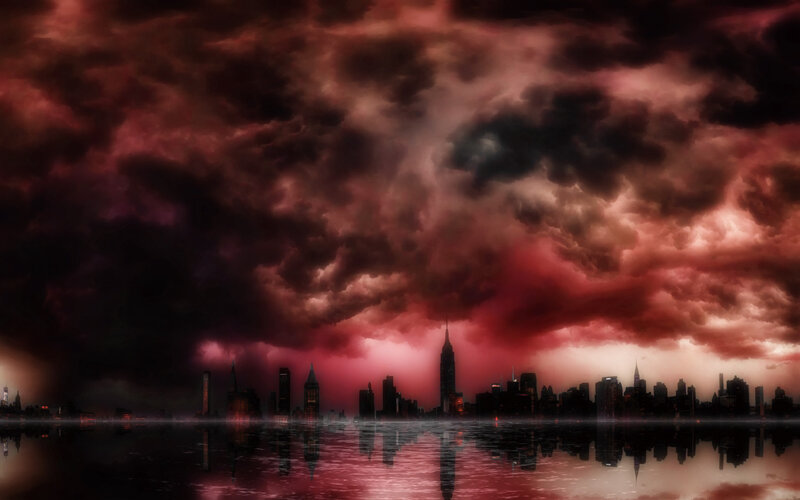 City Skyline at Dusk — Red, Dramatic, Night