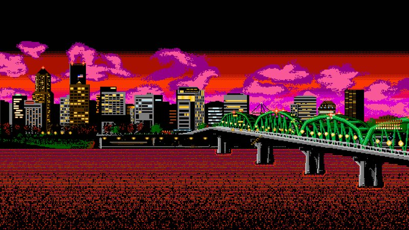 City Skyline at Dusk — Red, Dramatic, Sunset, Pixel Art