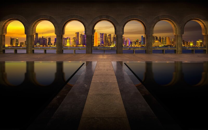City Skyline at Dusk — Yellow, Serene, Sunset