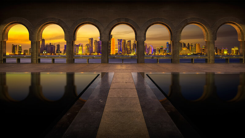 City Skyline at Dusk — Yellow, Serene