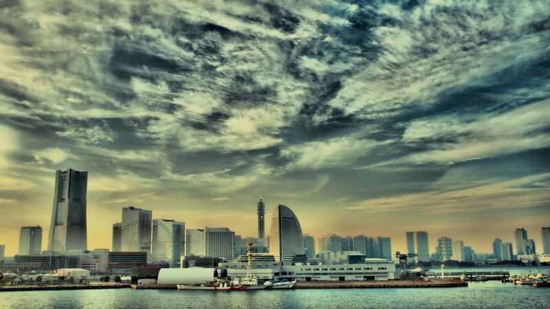 City Skyline at Harbor — Gray