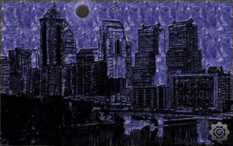 city skyline at night