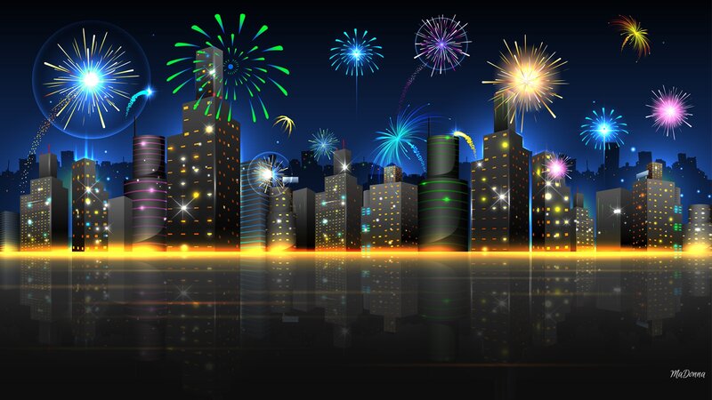 City Skyline at Night — Black, Celebratory