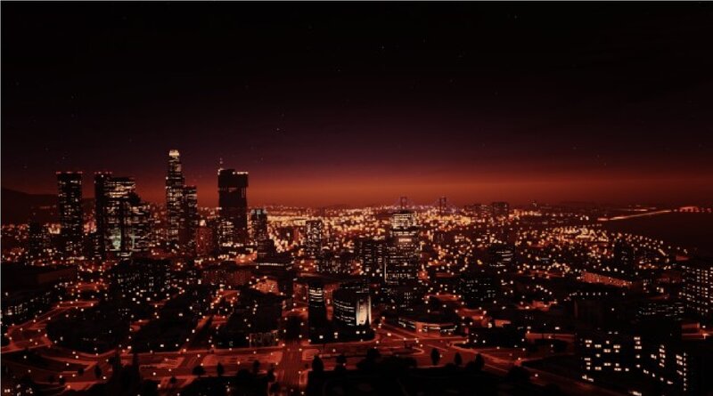City Skyline at Night — Black, Dark, 3d Render, Skyscrapers