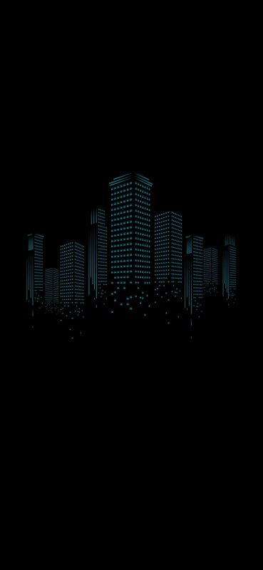 City Skyline at Night — Black, Dark, Digital Art, Buildings, Lights