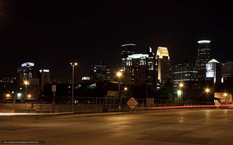 City Skyline at Night — Black, Dark, Photograph, Skyscrapers, Streetlights