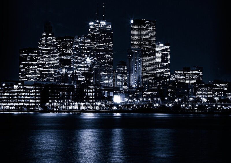 City Skyline at Night — Black, Dark, Photograph, Skyscrapers