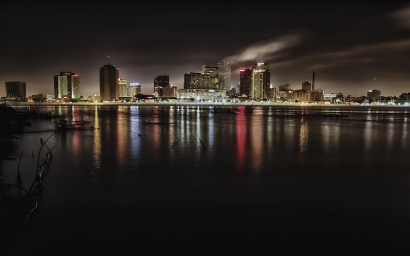 City Skyline at Night — Black, Dark