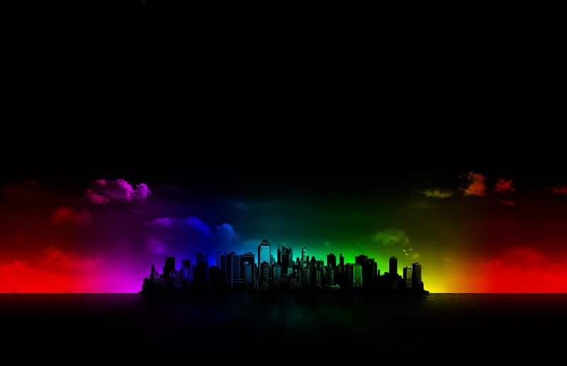 City Skyline at Night — Black, Dramatic, Digital Art, Clouds