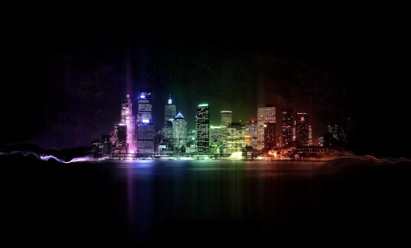 City Skyline at Night — Black, Dramatic, Digital Art
