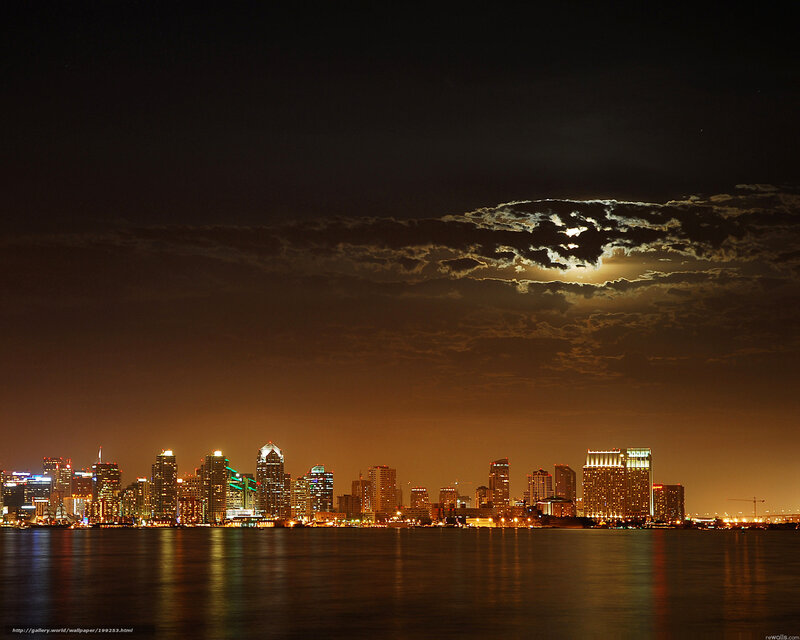 City Skyline at Night — Black, Dramatic, Photograph, Moon, Clouds