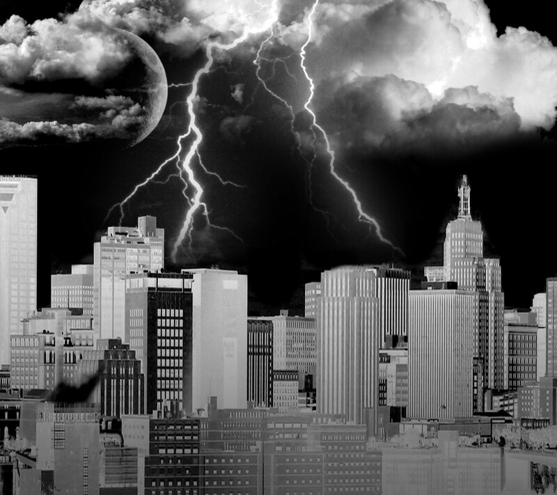 City Skyline at Night — Black, Dramatic