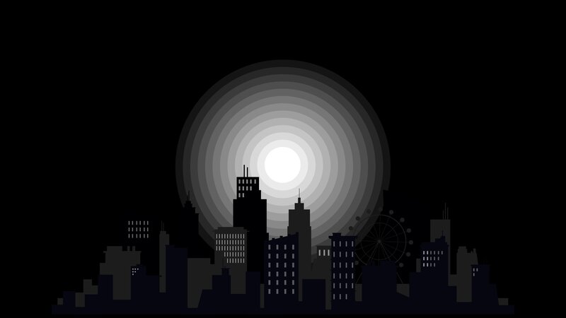 City Skyline at Night — Black, Dramatic, Vector Art